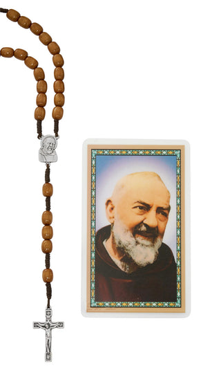 Brown Wood Cord Pio Rosary