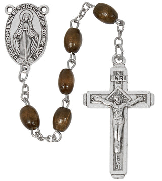 Brown Wood Rosary With Silver