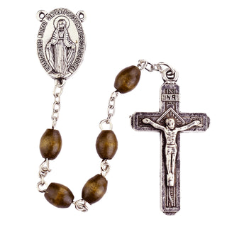 Brown Wood Rosary With Silver