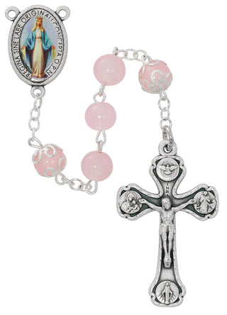 Pink Glass Miraculous Rosary