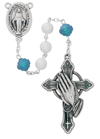 7mm Pearl Praying Hands Rosary