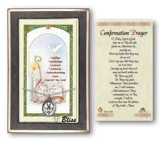 Sterling Silver Confirmation Medal on an 18 inch Lite Curb Chain with a Confirmation Prayer Prayer Card.