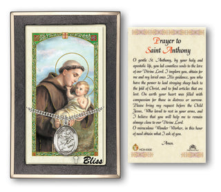 Silver Filled Saint Anthony of Padua Medal on an 24 inch Heavy Curb Chain with a Prayer to St Anthony Prayer Card. Engraved Catholic Saint Jewelry