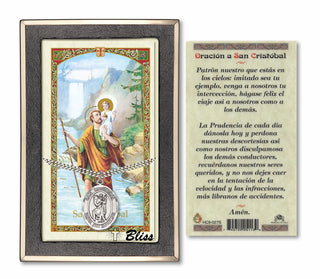 Sterling Silver San Cristobal Medal | 24-inch Chain | Prayer to St Cristopher Prayer Card Engraved Catholic Saint Jewelry