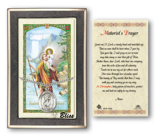 Sterling Silver Saint Christopher Medal | 24-inch Chain | Motorists Prayer to St Christopher Prayer Card Engraved Catholic Saint Jewelry