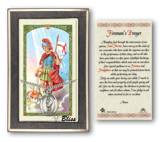 Silver Filled Saint Florian Medal on an 24 inch Heavy Curb Chain with a St Florian - Firemans Prayer Prayer Card. Engraved Catholic Saint Jewelry