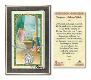 Sterling Silver Saint Gabriel the Archangel Medal | 24-inch Chain | Prayer to St Gabriel Archangel Prayer Card Engraved Catholic Saint Jewelry