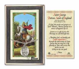 Sterling Silver Saint George Medal | 24-inch Chain | Prayer to St George Prayer Card Engraved Catholic Saint Jewelry