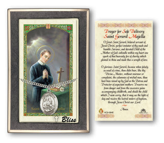 Silver Filled Saint Gerard Majella Medal on an 24 inch Heavy Curb Chain with a Prayer For Safe Delivery - St Gerard Majella Prayer Card. Engraved Catholic Saint Jewelry