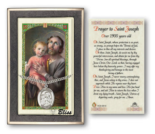 Sterling Silver Saint Joseph Medal | 24-inch Chain | Prayer to St Joseph to Obtain a Special Favor Prayer Card Engraved Catholic Saint Jewelry