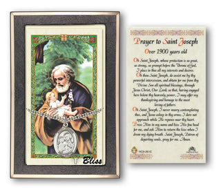 Sterling Silver Saint Joseph Medal | 24-inch Chain | Prayer to St Joseph Prayer Card Engraved Catholic Saint Jewelry