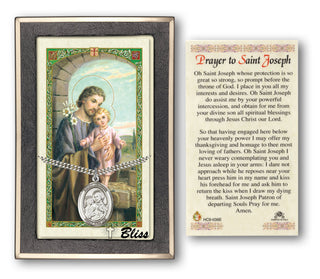 Sterling Silver Saint Joseph Medal | 24-inch Chain | Prayer to St Joseph Prayer Card Engraved Catholic Saint Jewelry