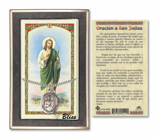 Sterling Silver San Judas Medal | 24-inch Chain | Prayer to St Jude Thaddeus Prayer Card Engraved Catholic Saint Jewelry