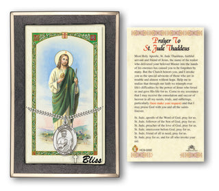 Silver Filled Saint Jude Thaddeus Medal on an 24 inch Heavy Curb Chain with a Prayer to St Jude Thaddeus Prayer Card. | Engravable