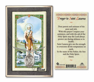Silver Filled Saint Lazarus Medal on an 24 inch Heavy Curb Chain with a Prayer to Saint Lazarus Prayer Card. Engraved Catholic Saint Jewelry