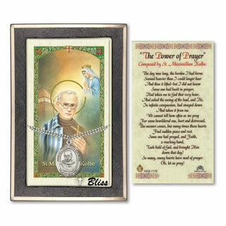Sterling Silver Saint Maximilian Kolbe Medal | 24-inch Chain | Prayer to St Maximillian Kolbe Prayer Card Engraved Catholic Saint Jewelry