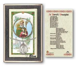 Sterling Silver Saint Patrick Medal | 24-inch Chain | Prayer to St Patrick'S Breastplate Prayer Card Engraved Catholic Saint Jewelry