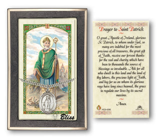 Sterling Silver Saint Patrick Medal | 24-inch Chain | Prayer to St Patrick Prayer Card Engraved Catholic Saint Jewelry