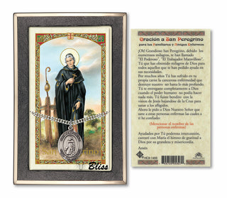 Sterling Silver San Peregrino Medal | 24-inch Chain | Prayer to St Peregrine Prayer Card Engraved Catholic Saint Jewelry