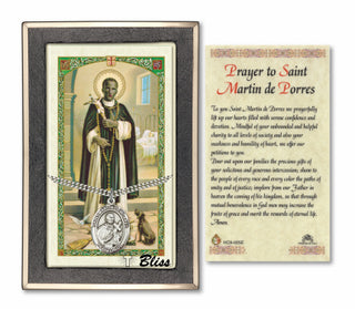 Sterling Silver Saint Martin de Porres Medal | 24-inch Chain | Prayer to St Martin de Porres Prayer Card Engraved Catholic Saint Jewelry