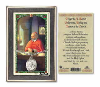 Sterling Silver Saint Robert Bellarmine Medal | 24-inch Chain | Prayer to Saint Robert Prayer Card Engraved Catholic Saint Jewelry