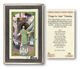 Silver Filled Saint Valentine of Rome Medal on an 24 inch Heavy Curb Chain with a Prayer to St Valentine Prayer Card. Engraved Catholic Saint Jewelry