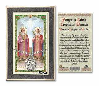Sterling Silver Saints Cosmas & Damian Medal | 24-inch Chain | Prayer to Saints Cosmas & Damian Prayer Card Engraved Catholic Saint Jewelry
