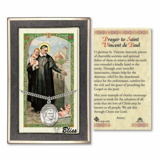 Sterling Silver Saint Vincent de Paul Medal | 24-inch Chain | Prayer to St Vincent de Paul Prayer Card Engraved Catholic Saint Jewelry