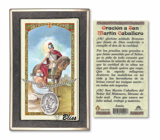 Sterling Silver San Martin Caballero Medal | 24-inch Chain | Prayer to St Martin Caballero Prayer Card Engraved Catholic Saint Jewelry
