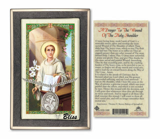 Silver Filled Saint Bernard of Clairvaux Medal on an 24 inch Heavy Curb Chain with a Saint Bernard Prayer Card. Engraved Catholic Saint Jewelry