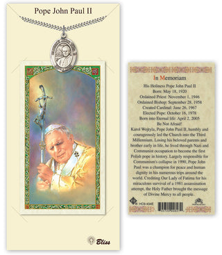 Pewter Saint John Paul II Medal on an 24 inch Heavy Curb Chain with a Prayer to Saint John Paul Ii Prayer Card.