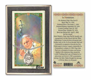 Sterling Silver Saint John Paul II Medal Necklace with Prayer to Saint John Paul Ii Prayer Card