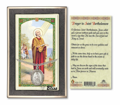 Silver Filled St. Bartholomew the Apostle Medal | 24-inch Chain | Prayer to St. Bartholowmew Prayer Card | Engravable