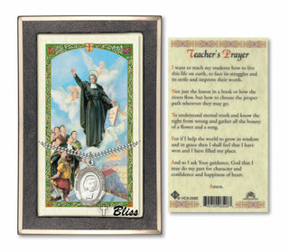 Sterling Silver Saint John Baptist de la Salle Medal | 24-inch Chain | St John Baptist de la Salle - Teacher's Prayer Prayer Card Engraved Catholic Saint Jewelry