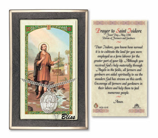 Sterling Silver Saint Isidore the Farmer Medal | 24-inch Chain | Prayer to Saint Isidore Prayer Card Engraved Catholic Saint Jewelry