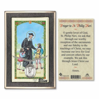 Sterling Silver Saint Philip Neri Medal Necklace with Prayer to Saint Philip Neri Prayer Card