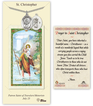 Pewter Saint Christopher/Baseball Medal on an 24 inch Heavy Curb Chain with a Prayer to St Cristopher Prayer Card.