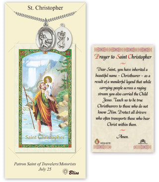 Pewter Saint Christopher / Football Medal on an 24 inch Heavy Curb Chain with a Prayer to St Cristopher Prayer Card.