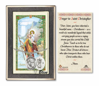 Silver Filled Saint Christopher/Hockey Medal on an 24 inch Heavy Curb Chain with a Prayer to St Cristopher Prayer Card.