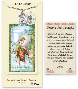 Pewter Saint Christopher/Tennis Medal on an 24 inch Heavy Curb Chain with a Prayer to St Cristopher Prayer Card.