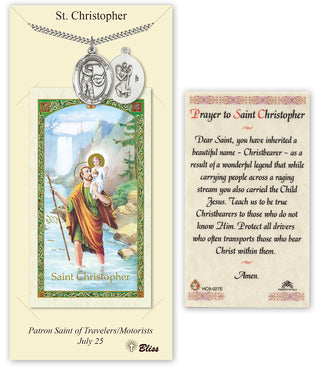 Pewter Saint Christopher/Golf Medal on an 24 inch Heavy Curb Chain with a Prayer to St Cristopher Prayer Card.