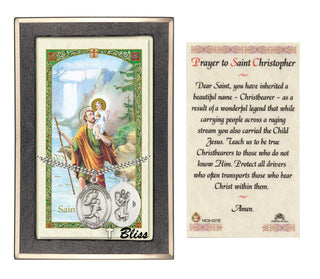 Sterling Silver Saint Christopher/Track&Field Medal Necklace with Prayer to St Cristopher Prayer Card