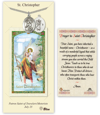 Pewter Saint Christopher/Swimming Medal on an 24 inch Heavy Curb Chain with a Prayer to St Cristopher Prayer Card.