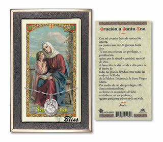 Sterling Silver Santa Ana Medal | 18-inch Chain | Prayer to St Anne Prayer Card Engraved Catholic Saint Jewelry
