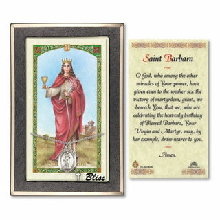 Sterling Silver Saint Barbara Medal | 18-inch Chain | Prayer to St Barbara Prayer Card Engraved Catholic Saint Jewelry