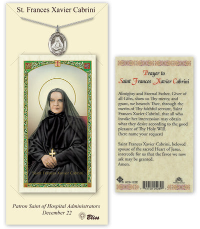 Pewter St. Frances Cabrini Medal | 18-inch Chain | Prayer to St. Frances Xavier Cabrini Prayer Card | Engravable
