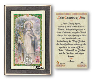 Sterling Silver Saint Catherine of Siena Medal | 18-inch Chain | Prayer to St Catherine of Siena Prayer Card Engraved Catholic Saint Jewelry