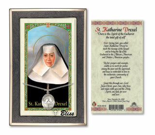 Silver Filled Saint Katharine Drexel Medal on an 18 inch Lite Curb Chain with a St. Katharine Drexel Prayer Card. | Engravable