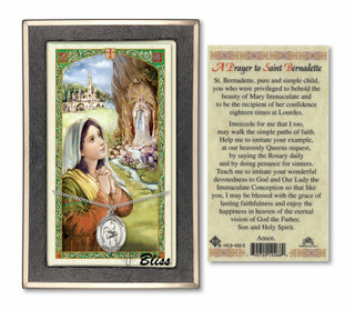 Sterling Silver Saint Bernadette Medal | 18-inch Chain | A Prayer to Saint Bernadette Prayer Card Engraved Catholic Saint Jewelry