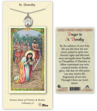 Pewter Saint Dorothy Medal on an 18 inch Lite Curb Chain with a Prayer to Saint Dorothy Prayer Card. Engraved Catholic Saint Jewelry
